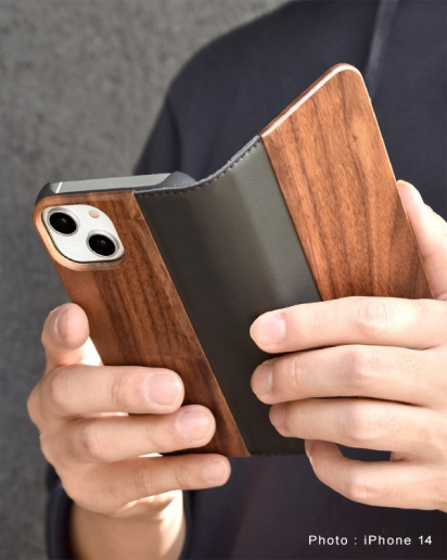 【Pick up!】手帳型の木製アイフォンケース、iPhone 14専用フリップケース
